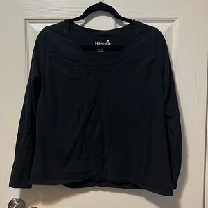 Women's Hanes Long-Sleeve T-Shirt Tee Casual Top Black XL Extra-Large